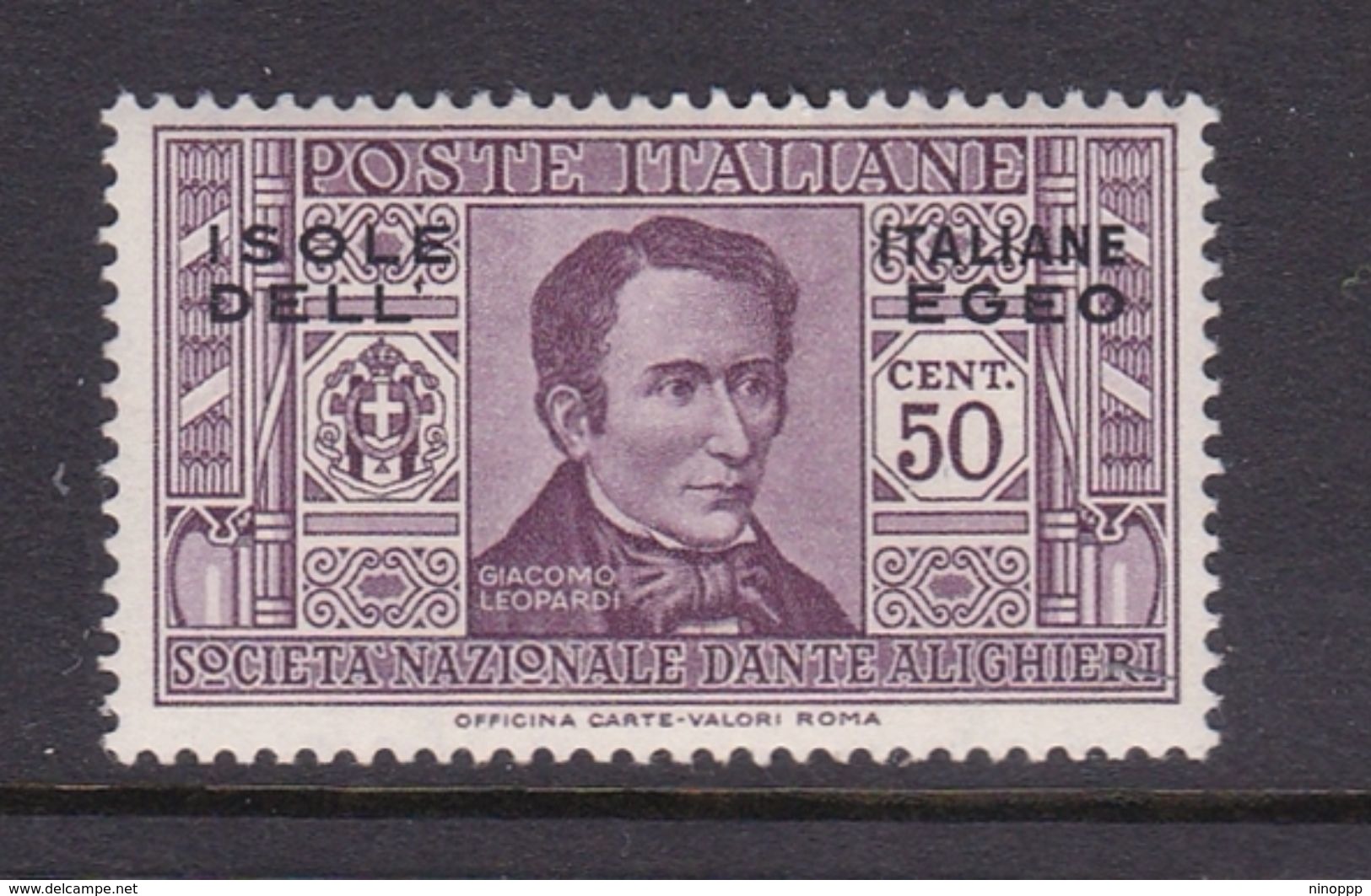 Italy-Colonies And Territories-Aegean General Issue-Rodi S49 1932 Dante Alighieri 50c Lilac MH - Emissions Générales