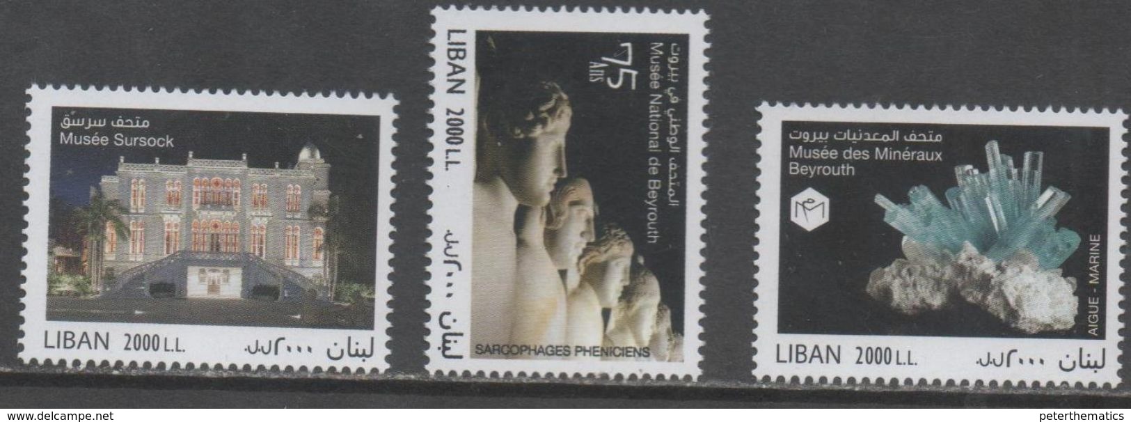 LEBANON , 2017, MNH, MUSEUMS, MINERALS, ARCHAEOLOGY, PHOENICIAN SARCOPHAGUS, 3v - Museums