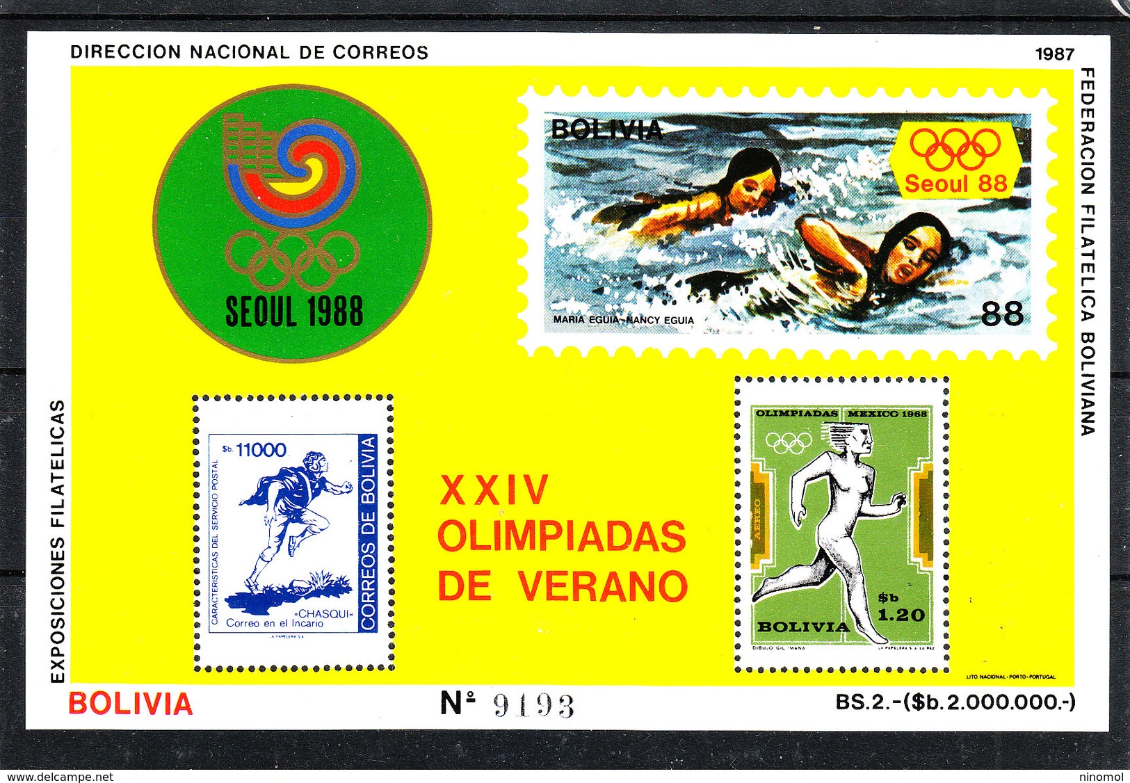 Bolivia  -  1987. Preol. Seul '88. Atleta E Nuoto. Athlete And Swimming. MNH, Rare - Estate 1988: Seul