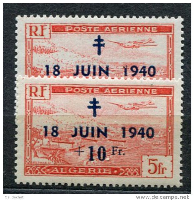 3827  -  ALGERIE  PA 8** 7ème Anniversaire De L'appel Du Gl De Gaulle   Tête Du 1 Cassée  +  Normal      SUPERBE - Poste Aérienne