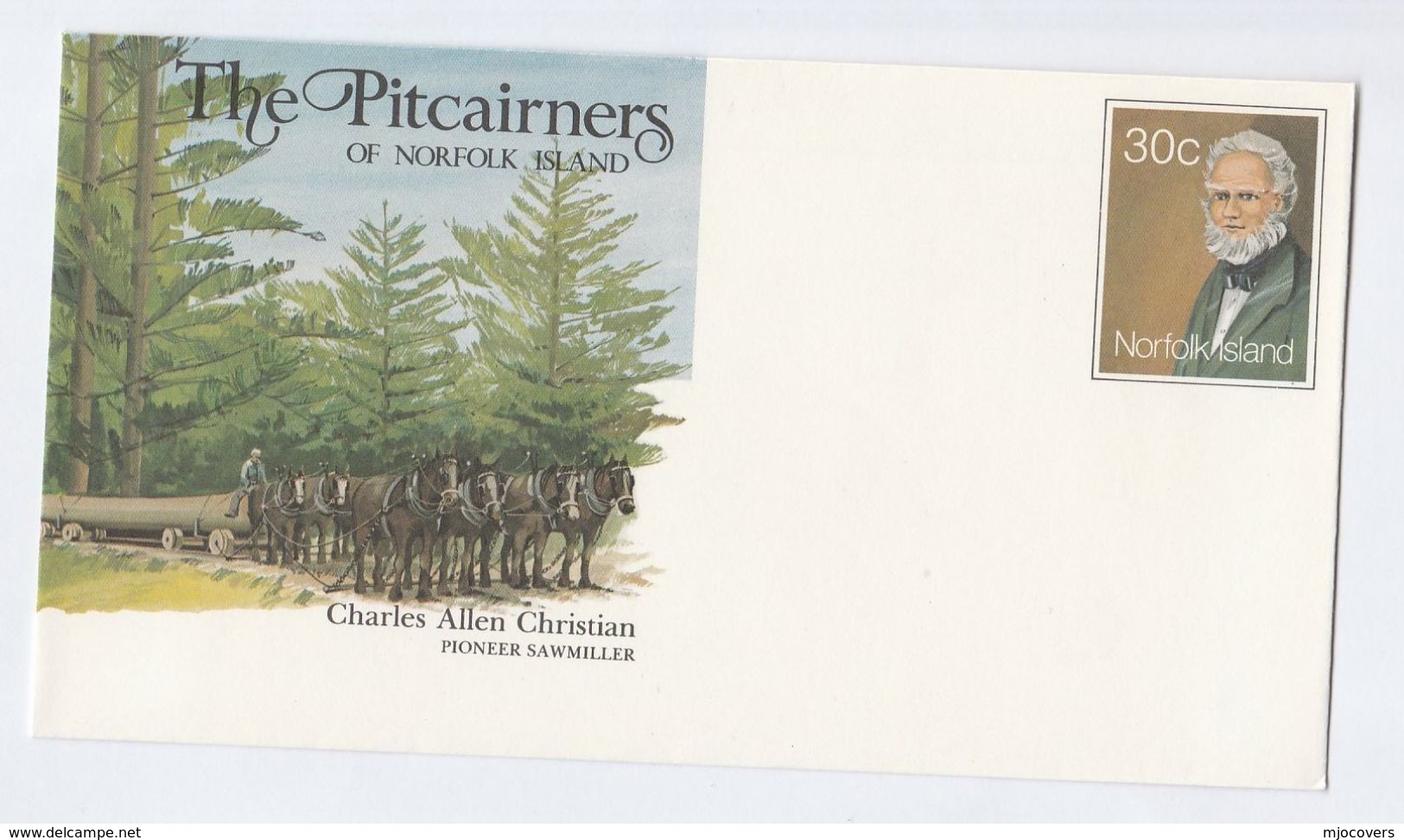 HORSES LOGGING TREES Norfolk Island POSTAL STATIONERY COVER Trees Horse Stamps - Norfolk Island