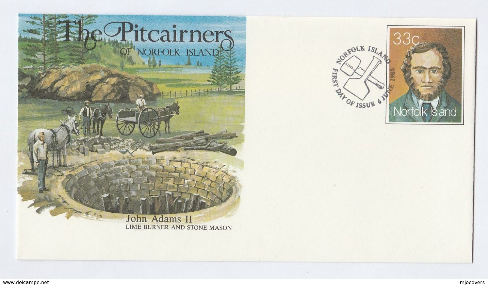 HORSES, LIME BURNER Norfolk Island POSTAL STATIONERY COVER Horse Minerals FIRST DAY Stamps - Horses