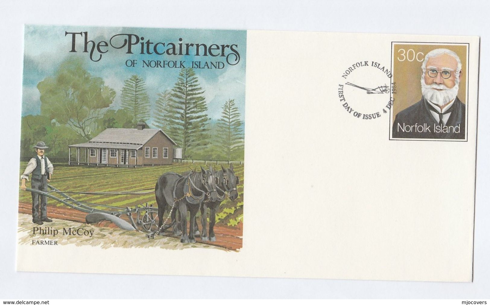 HORSES PLOUGHING  Norfolk Island POSTAL STATIONERY COVER Farming Horse FIRST DAY Stamps Agriculture - Caballos