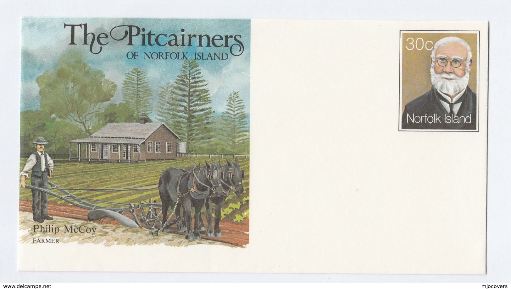 HORSES PLOUGHING  Norfolk Island POSTAL STATIONERY COVER Farming Horse Stamps Agriculture - Chevaux