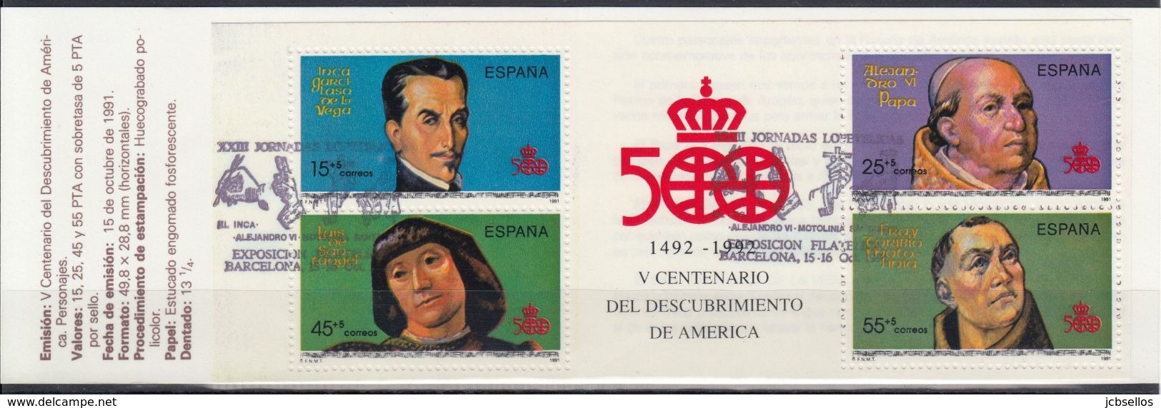 ESPAÑA 1991 CARNET Nº 3137-C USADO 1º DIA - Blocks & Sheetlets & Panes