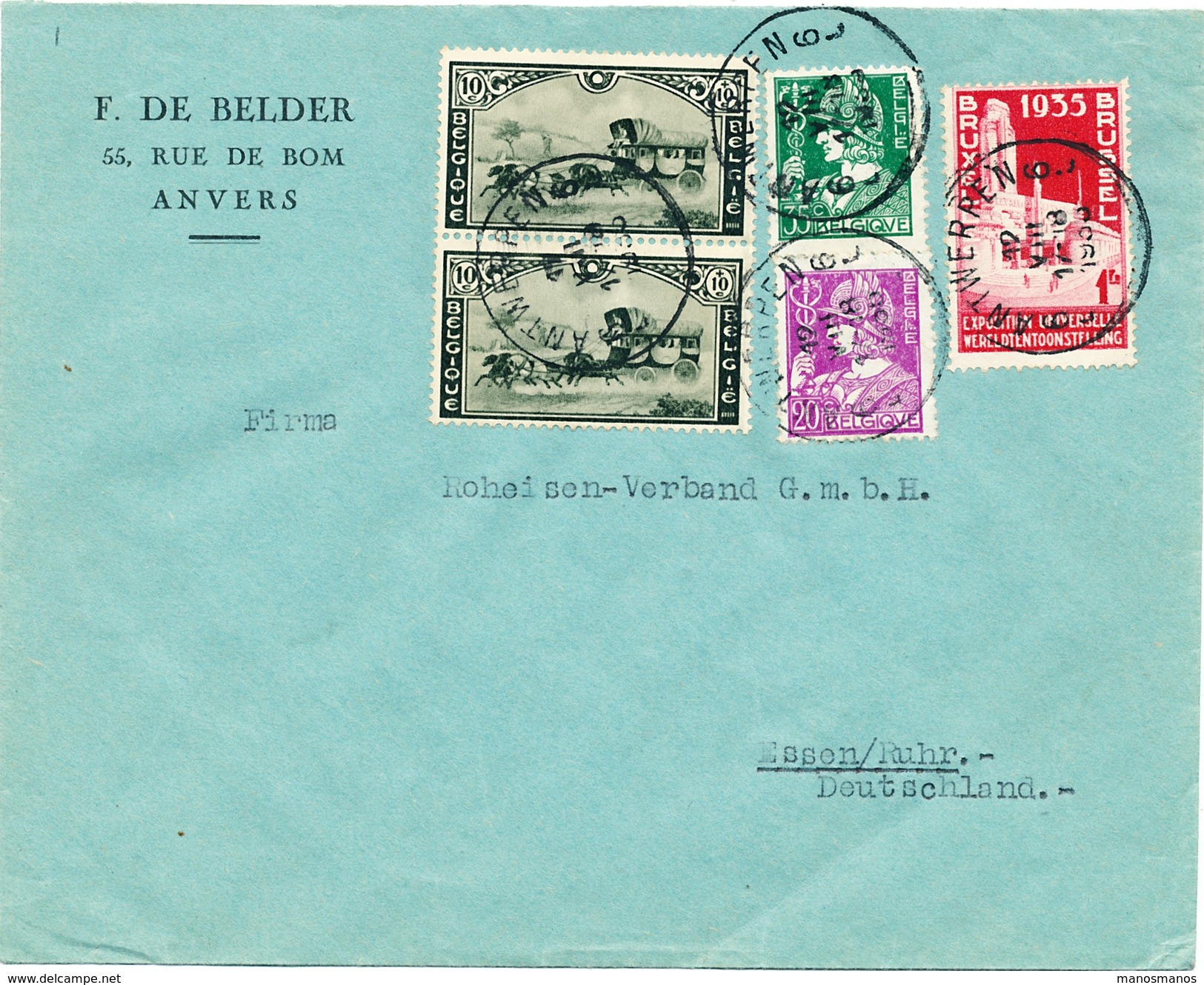 507/25 - Lettre TP Cérès (dont Violet) Et Expo BXL 35 ANTWERPEN 1935 Vers Allemagne - TARIF EXACT 1 F 75 - 1932 Ceres And Mercurius