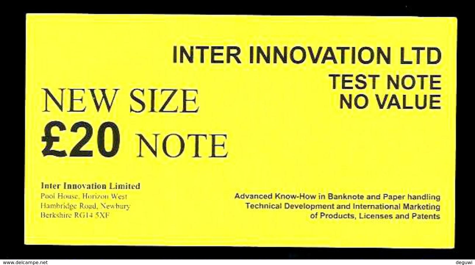 Test Note "INTER INNOVATION, Typ G, 20 Pounds, Testnote, Eins. Druck, RRRRR, UNC - Sonstige & Ohne Zuordnung