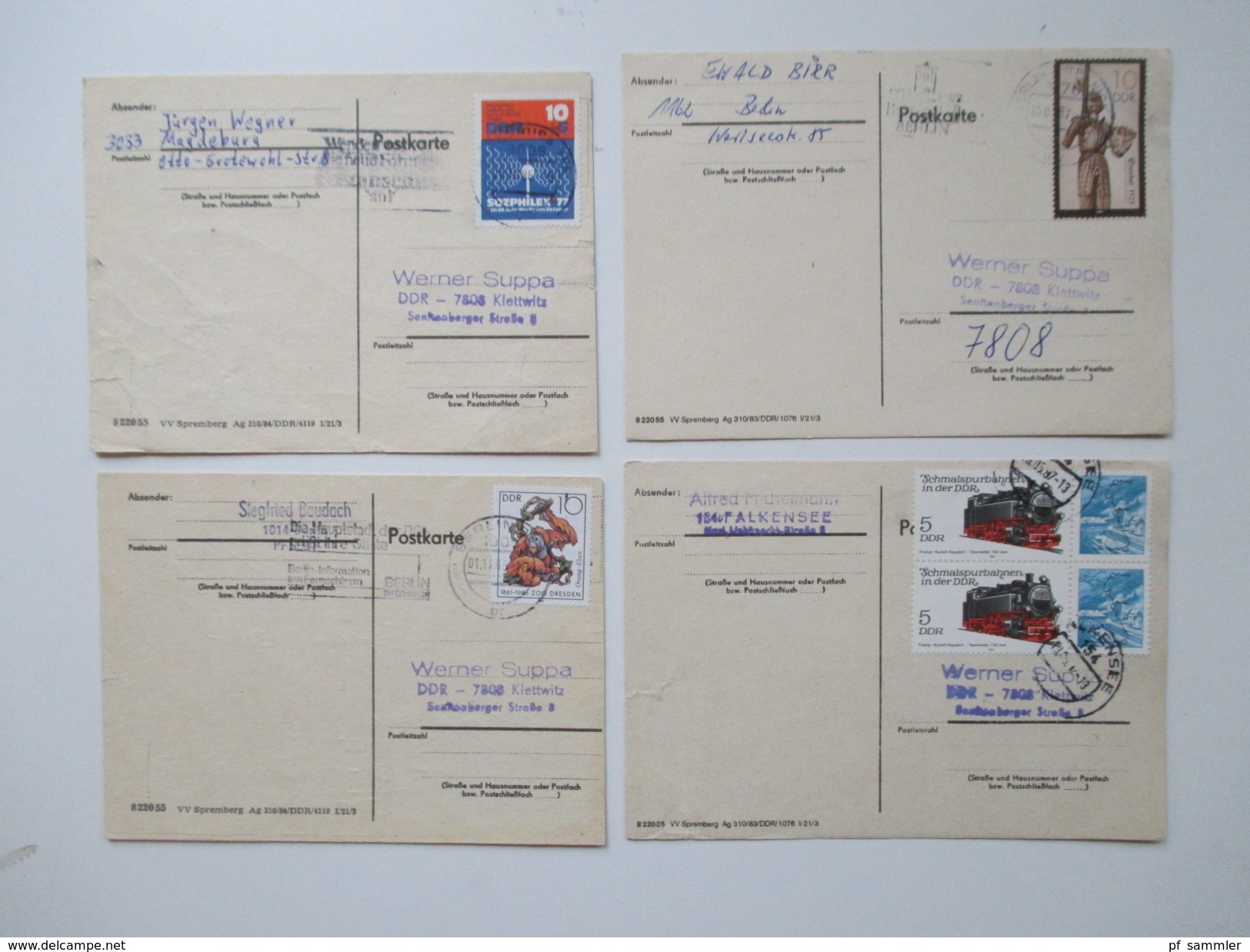 DDR 1986 - 88 Postkarten 215 Stück Sondermarken / Schmalspurbahn Zusammendrucke viele saubere Tagesstempel. Bedarf!