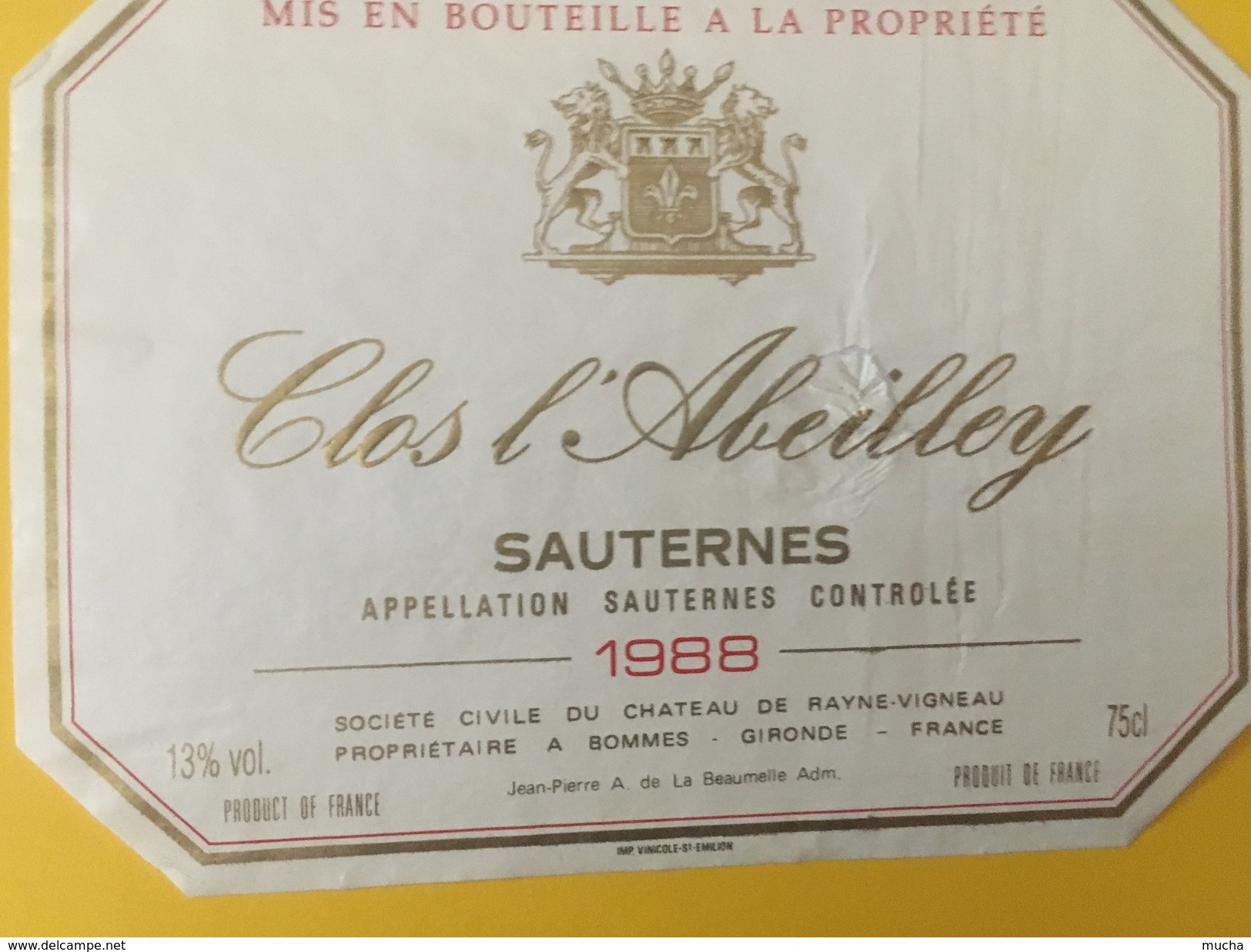 4720 -  Clos D'Abeilley 1988 Sauternes - Bordeaux