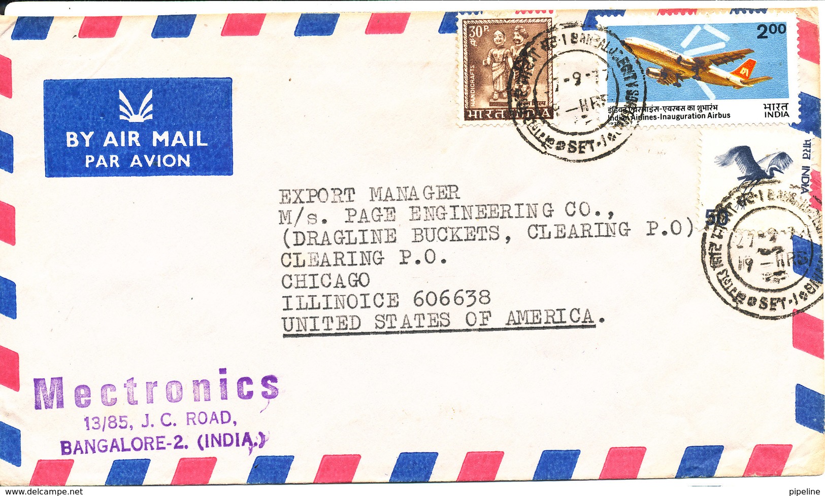 India Air Mail Cover Sent To USA 7-9-1977 - Airmail