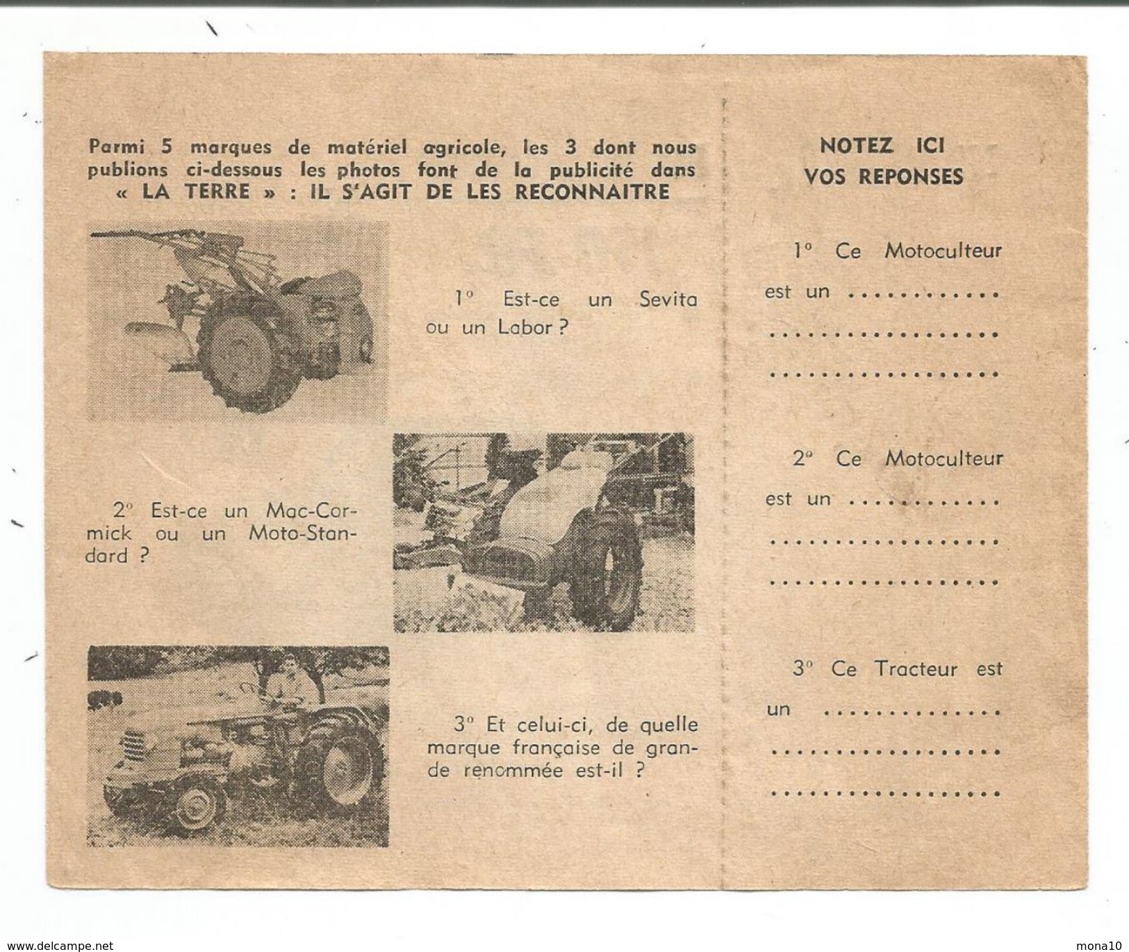 Billet De Loterie; Tombola ; (voir Tracteur Scan Dos), 1er Prix Une Citroen  2CV - Billets De Loterie