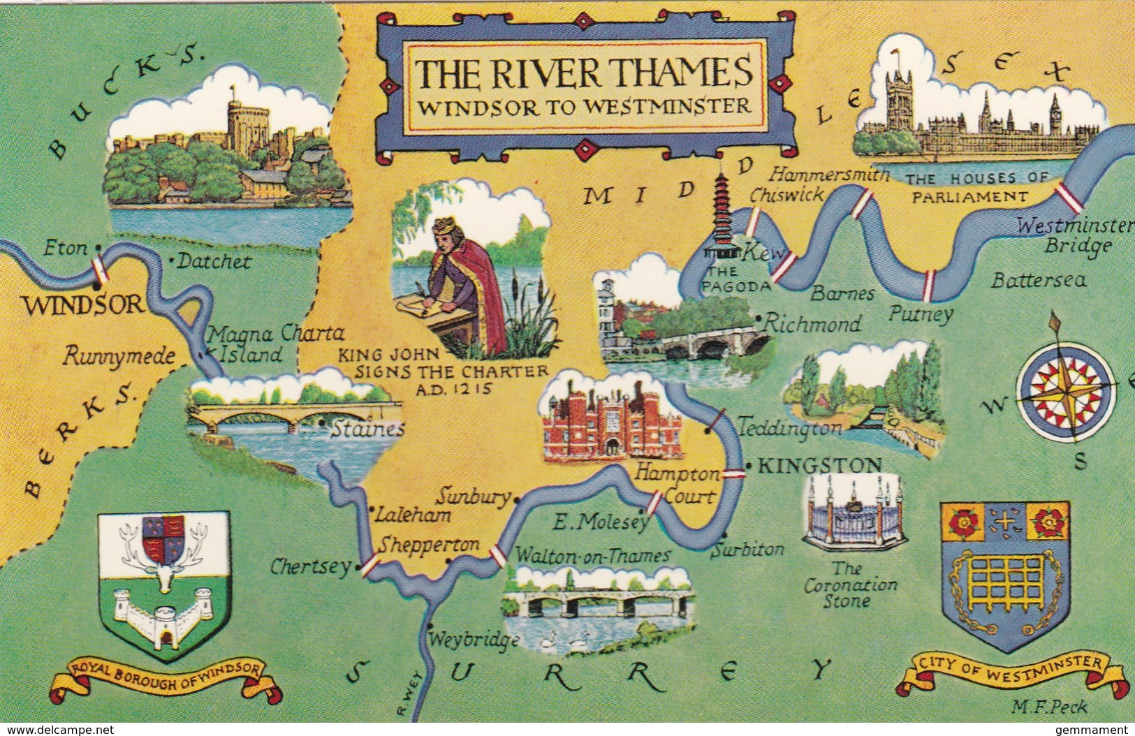 MAP CARD -RIVER THAMES -WINDSOR TO WESTMINSTER - Landkarten