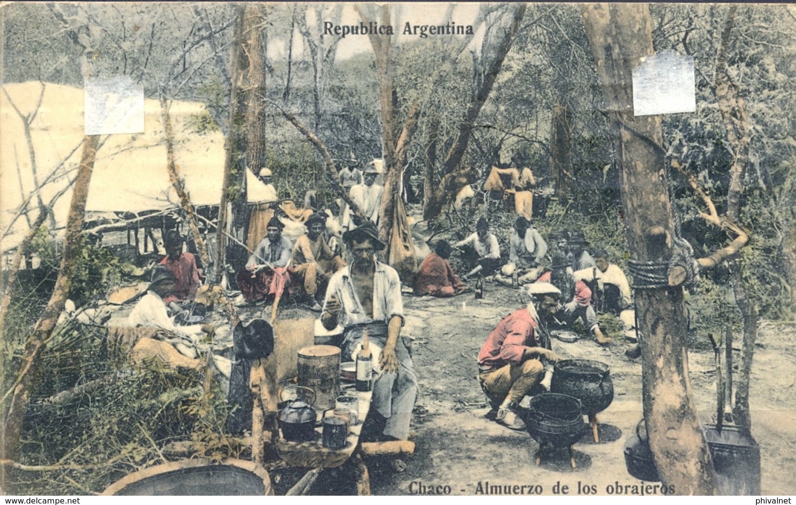 1909 , ARGENTINA , TARJETA POSTAL CIRCULADA , CHACO - ALMUERZO DE LOS OBRAJEROS - Argentinien