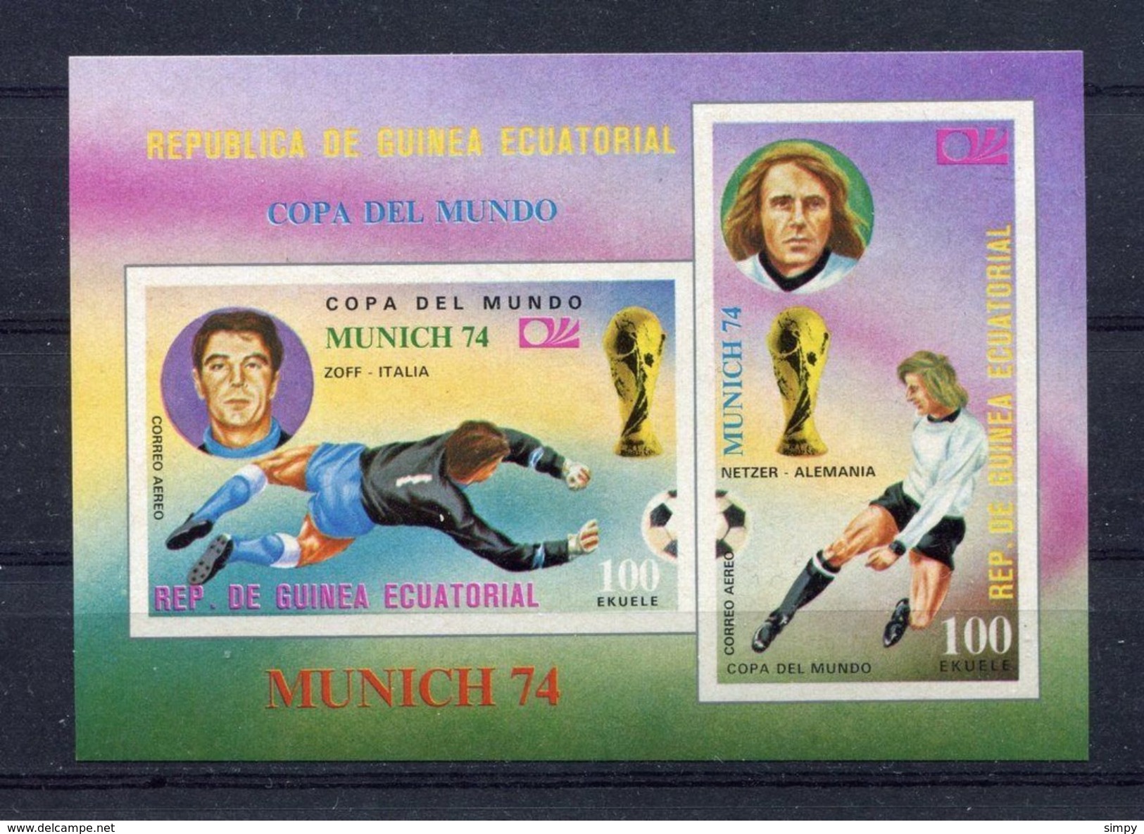 GUINEA Ecuatorial 1974 Football Soccer World Cup Germany IMPERFORATED Zoff Netzer Block Mini Sheet MNH - 1974 – Germania Ovest