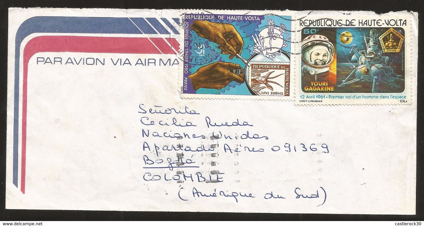 R) 1980 REPUBLICA HAUTE VOLTA, AIR MAIL TO BOGOTA COLOMBIA COMMEMORATIVE STAMPS OF THE FIRST FLIGHT TO SPACE - Europe (Other)