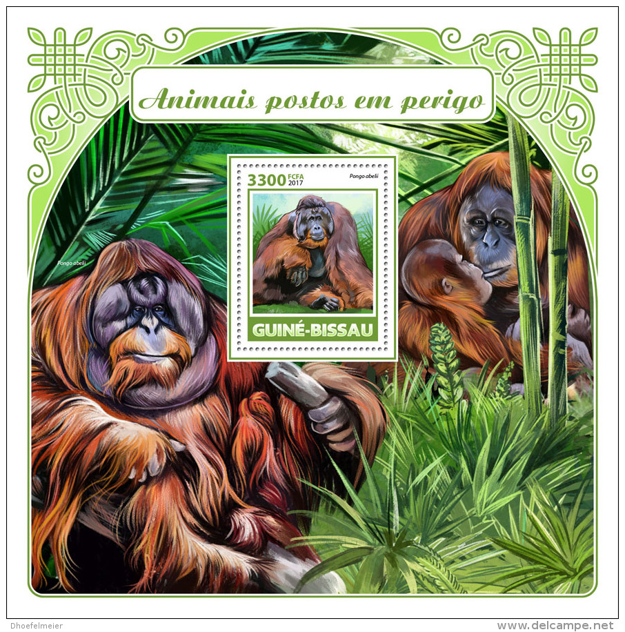 GUINEA BISSAU 2017 ** Gorilla Monkey Affen Singe Endangered Species S/S - IMPERFORATED - DH1731 - Gorilla's