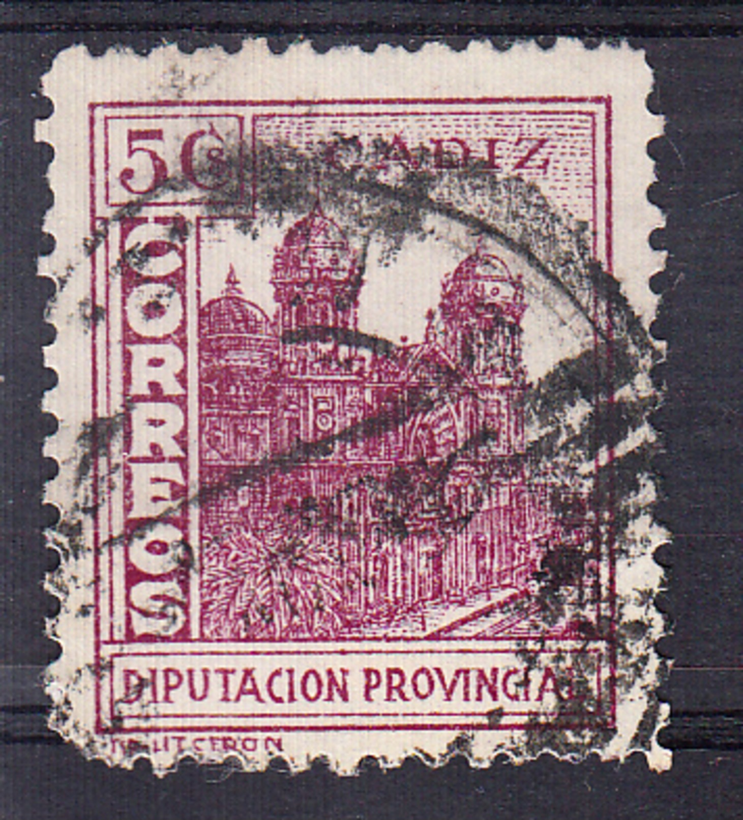 CADIZ 1937.CORREOS.DIPUTACION PROVINCIAL. 5 Cts. LA CATEDRAL  .FESOFI Nº 89 USADOCECI 2.29 - Emissions Nationalistes