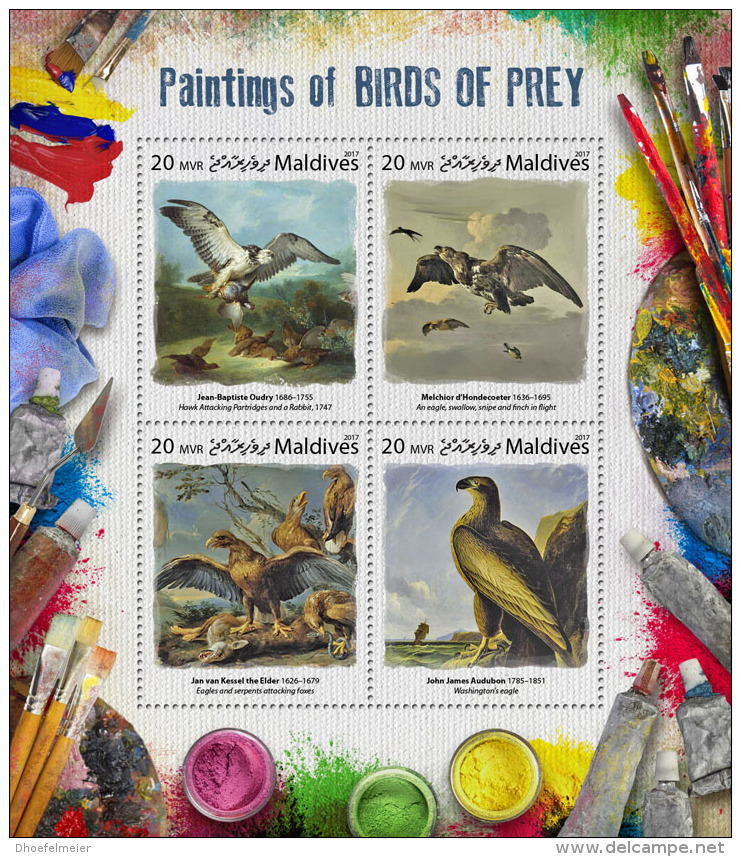 MALDIVES 2017 ** Birds Of Prey Paintings Oudry Hondecoeter Audubon M/S - OFFICIAL ISSUE - DH1731 - Autres & Non Classés