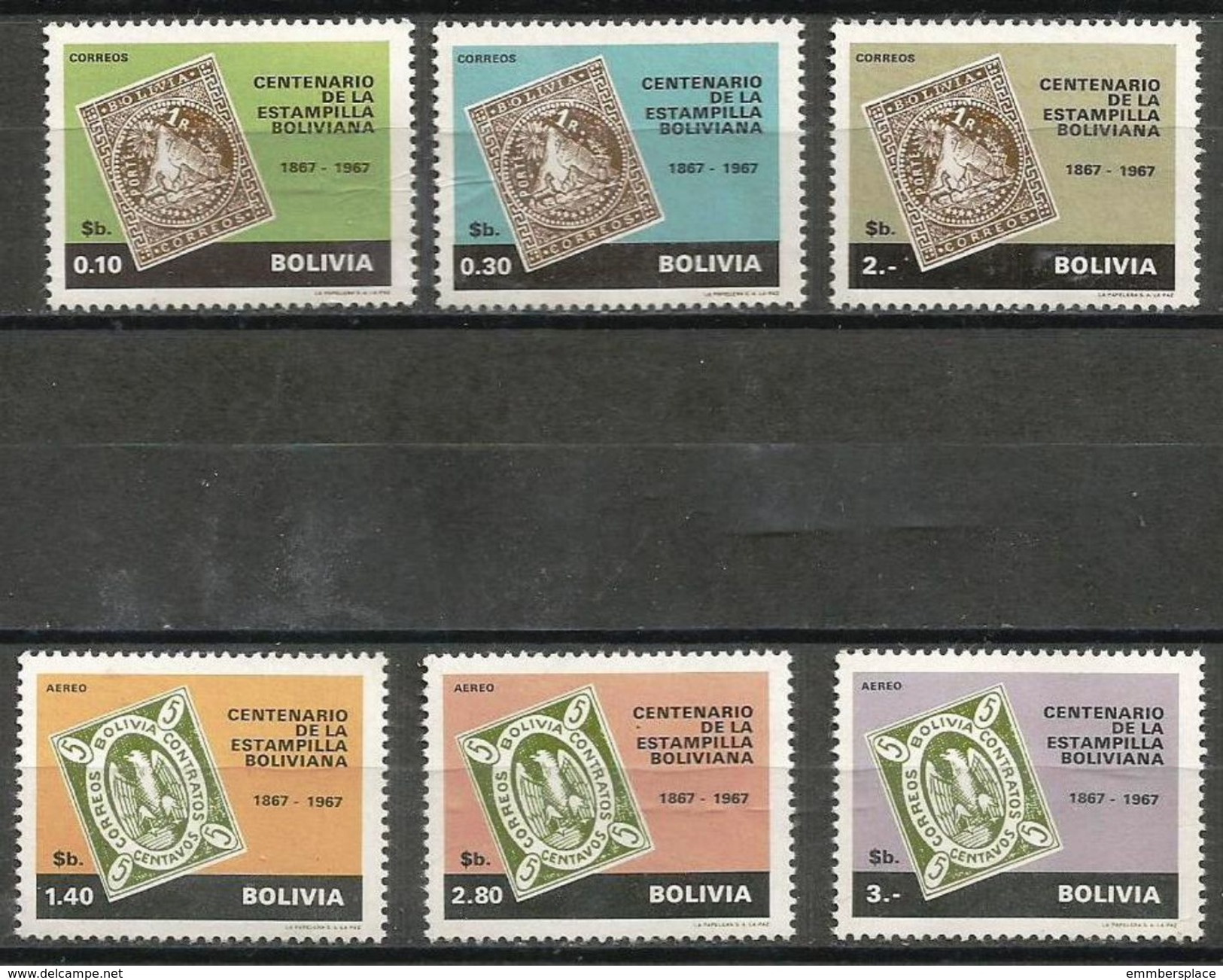 Bolivia - 1968 Stamp Centenary Set Of 6 MNH **  Sc 515-7 & C295-7 - Bolivia