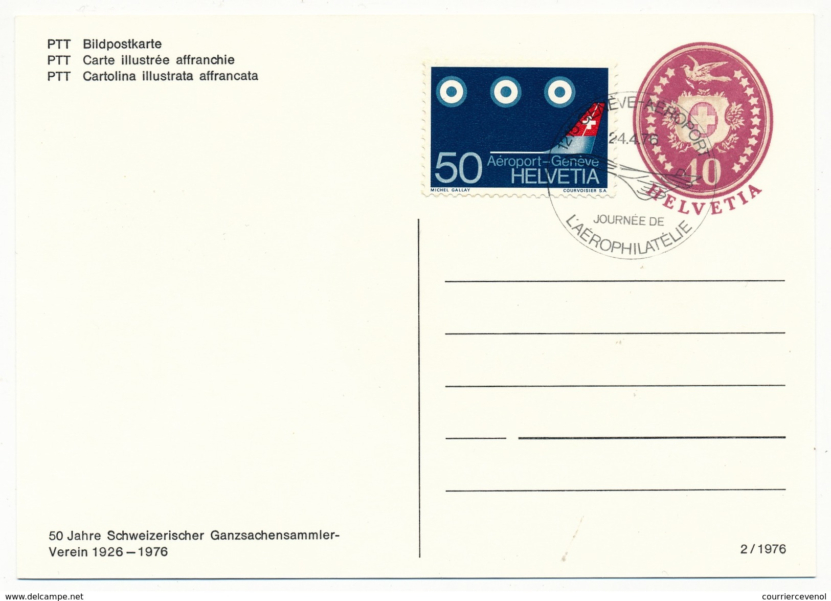 SUISSE - 4 CP ENTIERS POSTAUX - Projet Pour Les Enveloppes Officielles 1867 - Oblit Journée Aérophilatélie 1976 + 1 Neuf - Enteros Postales