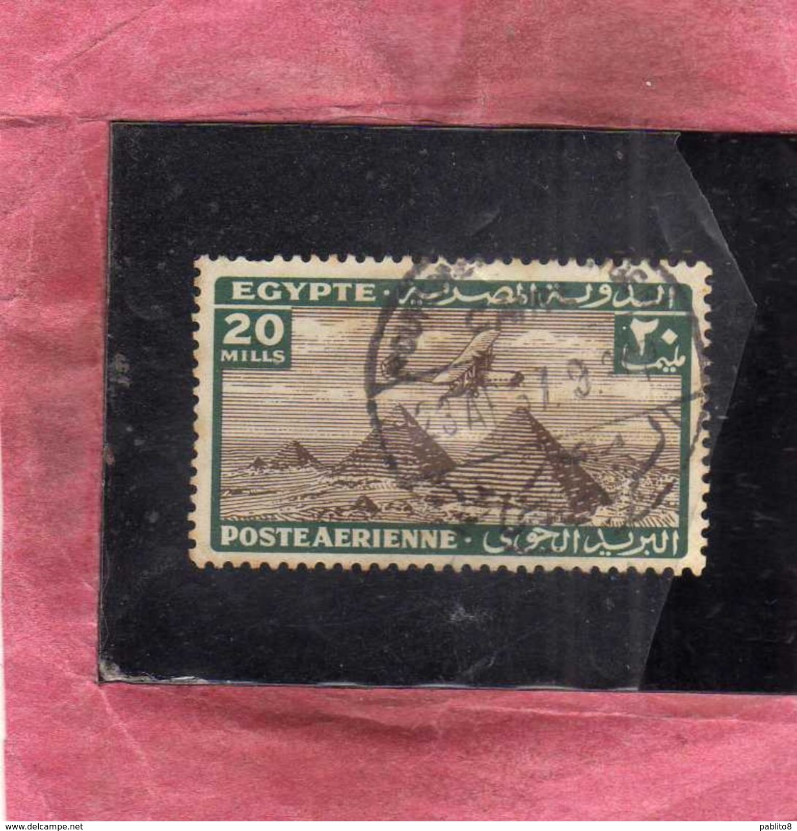 EGYPT EGITTO 1933 1938 AIR MAIL POSTA AEREA AIRPLANE OVER GIZA PYRAMIDS 20m USATO USED OBLITERE' - Luftpost