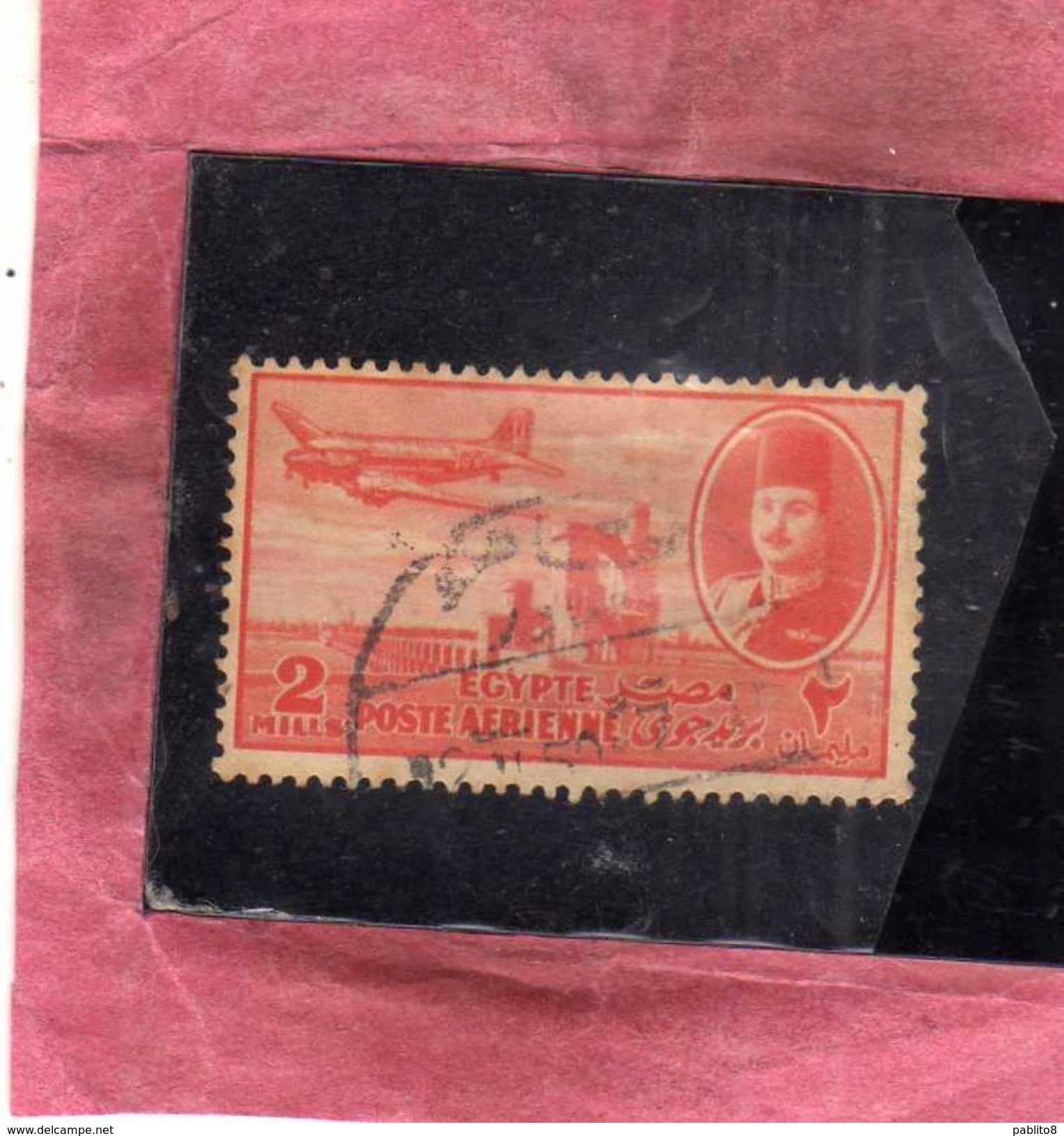 EGYPT EGITTO 1947 AIR MAIL POSTA AEREA KING FAROUK DELTA DAM DC-3 PLANE 2m USATO USED OBLITERE' - Posta Aerea