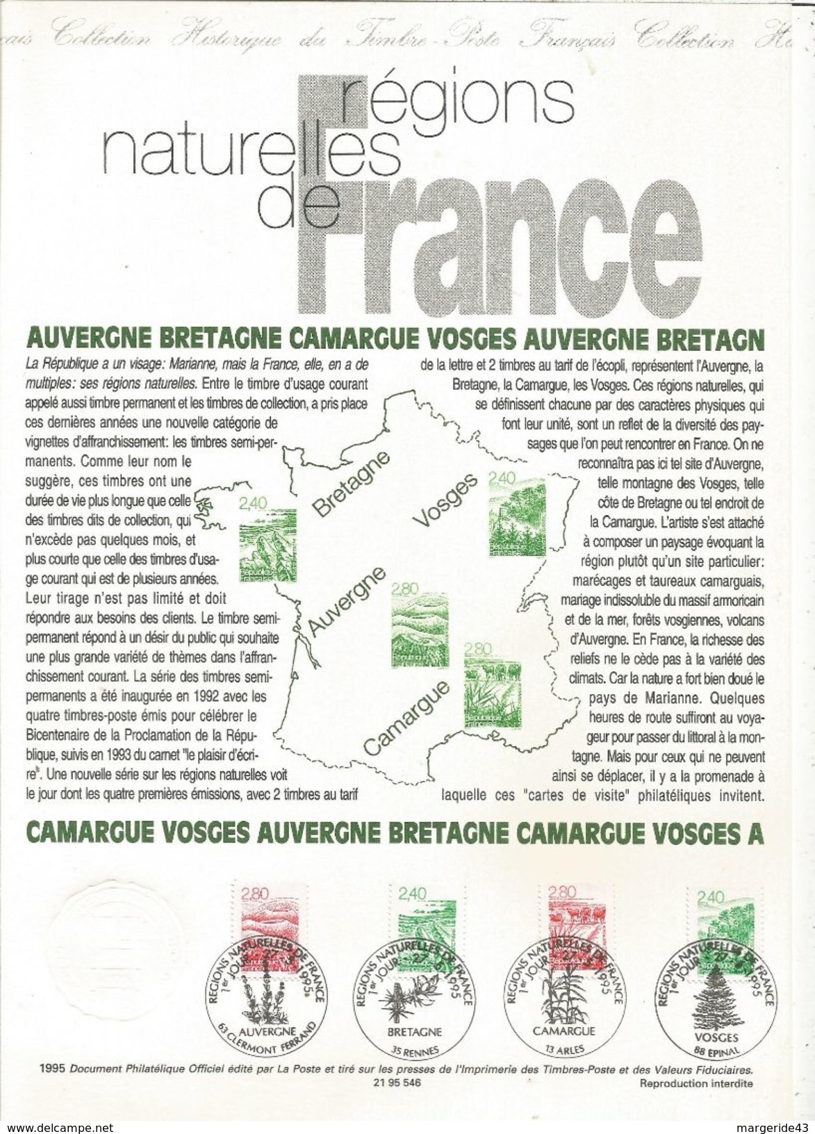 DOCUMENT1995 REGIONS NAURELLES DE FRANCE - Documents De La Poste