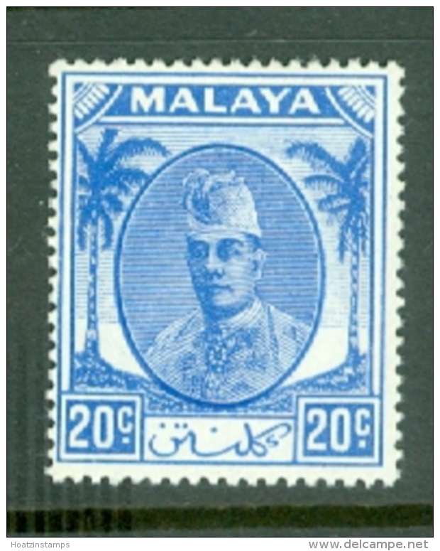 Malaya - Kelantan: 1951/55   Sultan Ibrahim    SG73    20c   Bright Blue  MH - Kelantan