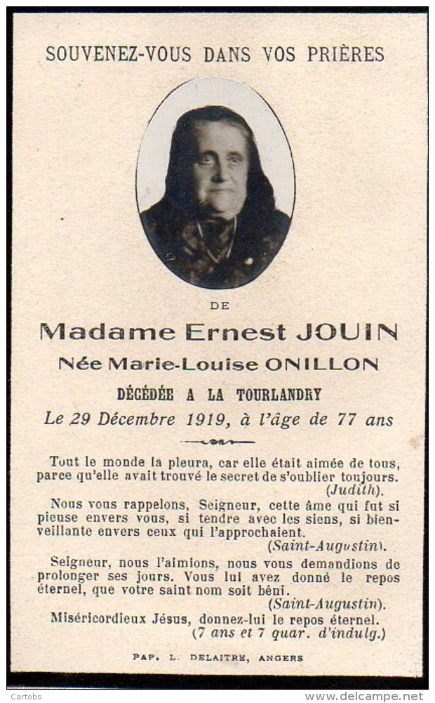 FAIRE-PART Du Décès De Madame Ernest Jouin Le 29 Décembre 1919 - Décès