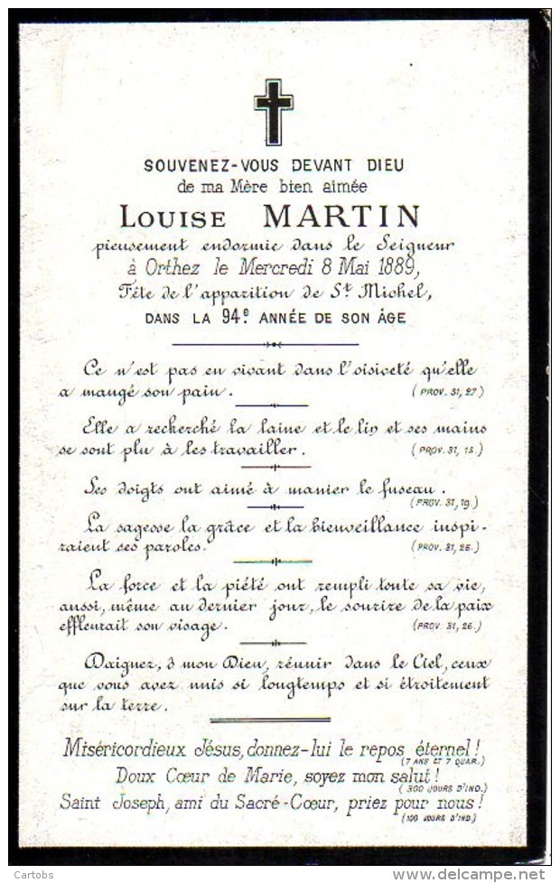 FAIRE-PART Du Décès De Madame Louise Martin Le 8 Mai 1889 - Décès