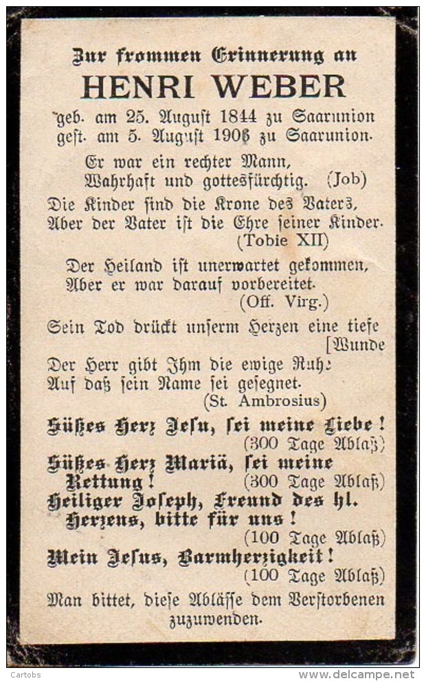 FAIRE-PART Du Décès De Monsieur Henri Wéber Je 5 Aout 1906 - Décès