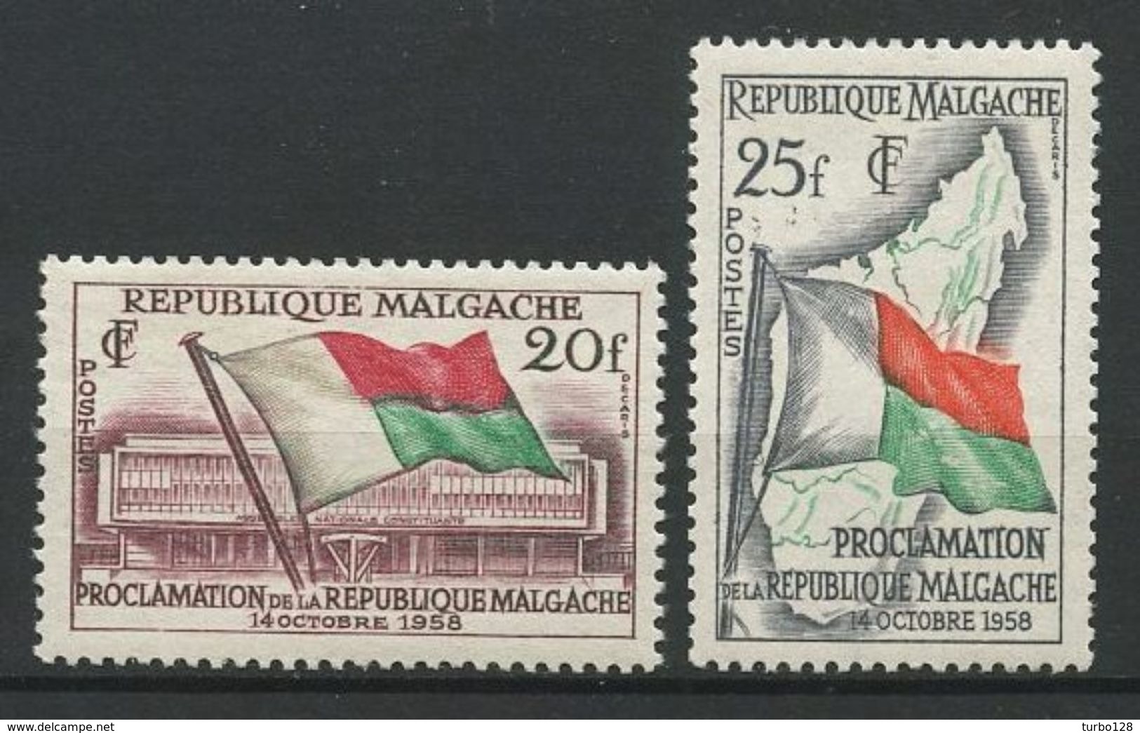 MADAGASCAR 1959 N° 338/339 ** Neufs MNH TTB Cote 1,50 &euro; République Drapeaux Assemblée Constituante - Madagascar (1960-...)