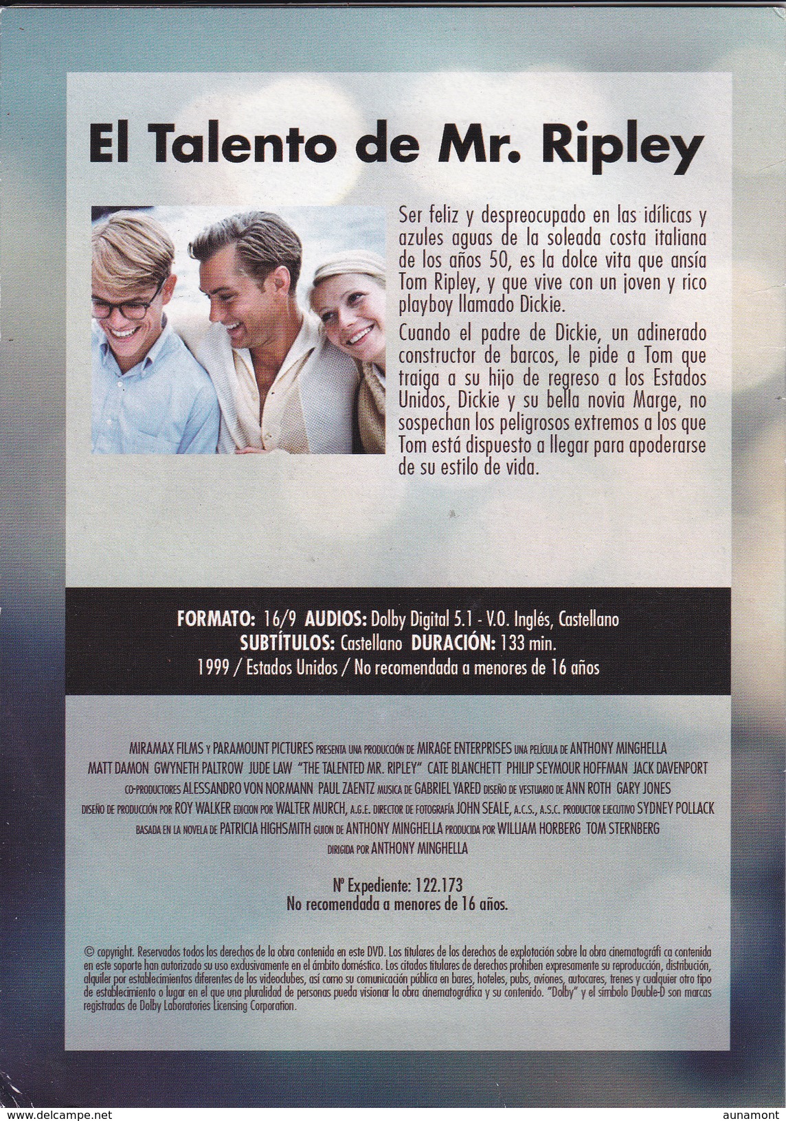 Español--Cine Accion Y Suspense--El Talento De Mr.Ripley--Mat Damon--5 OSCAR - Collezioni & Lotti