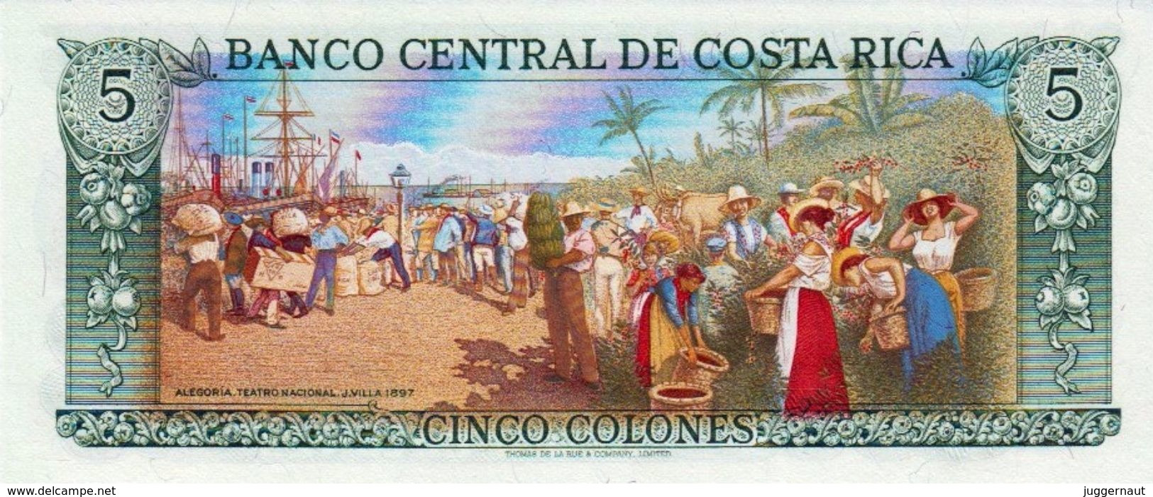 COSTA RICA 5 COLONES BANKNOTE 1989 AD PICK NO.236 UNCIRCULATED UNC - Costa Rica