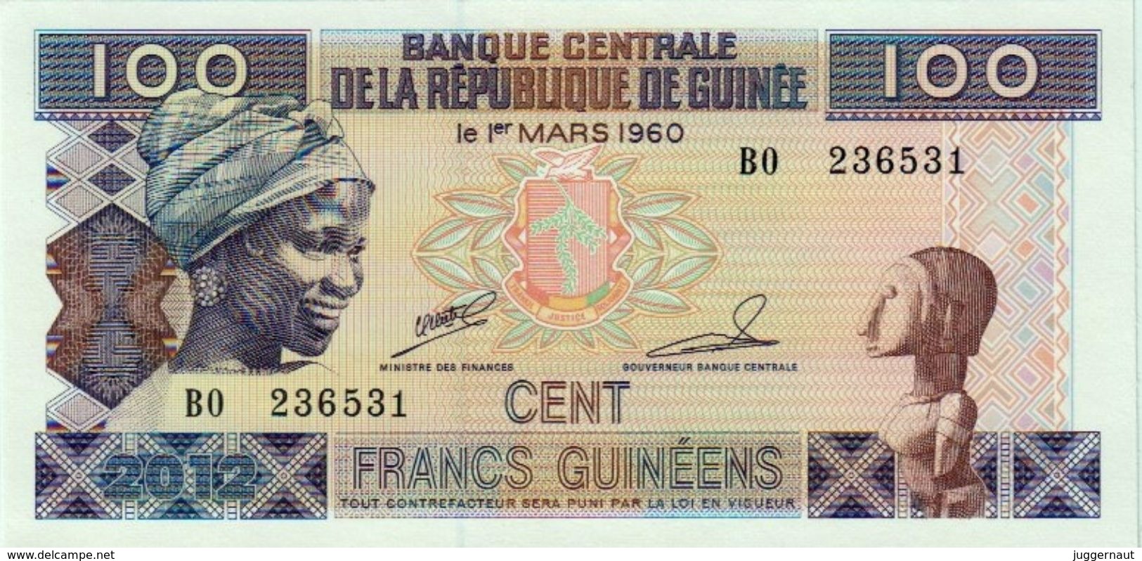 REPUBLIC GUINEA 100 FRANCS BANKNOTE 1998 AD PICK NO.35 UNCIRCULATED UNC - Guinée