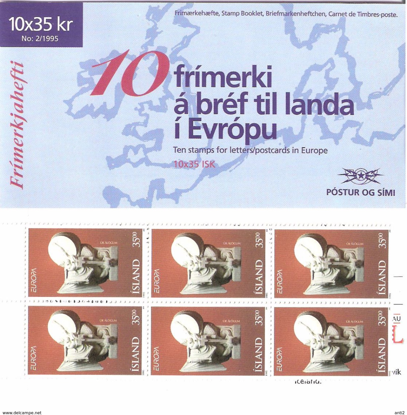 Iceland Island 1995 Europa: Peace And Freedom, Booklet 2-1995  Mi 826 MNH(**) - Ongebruikt