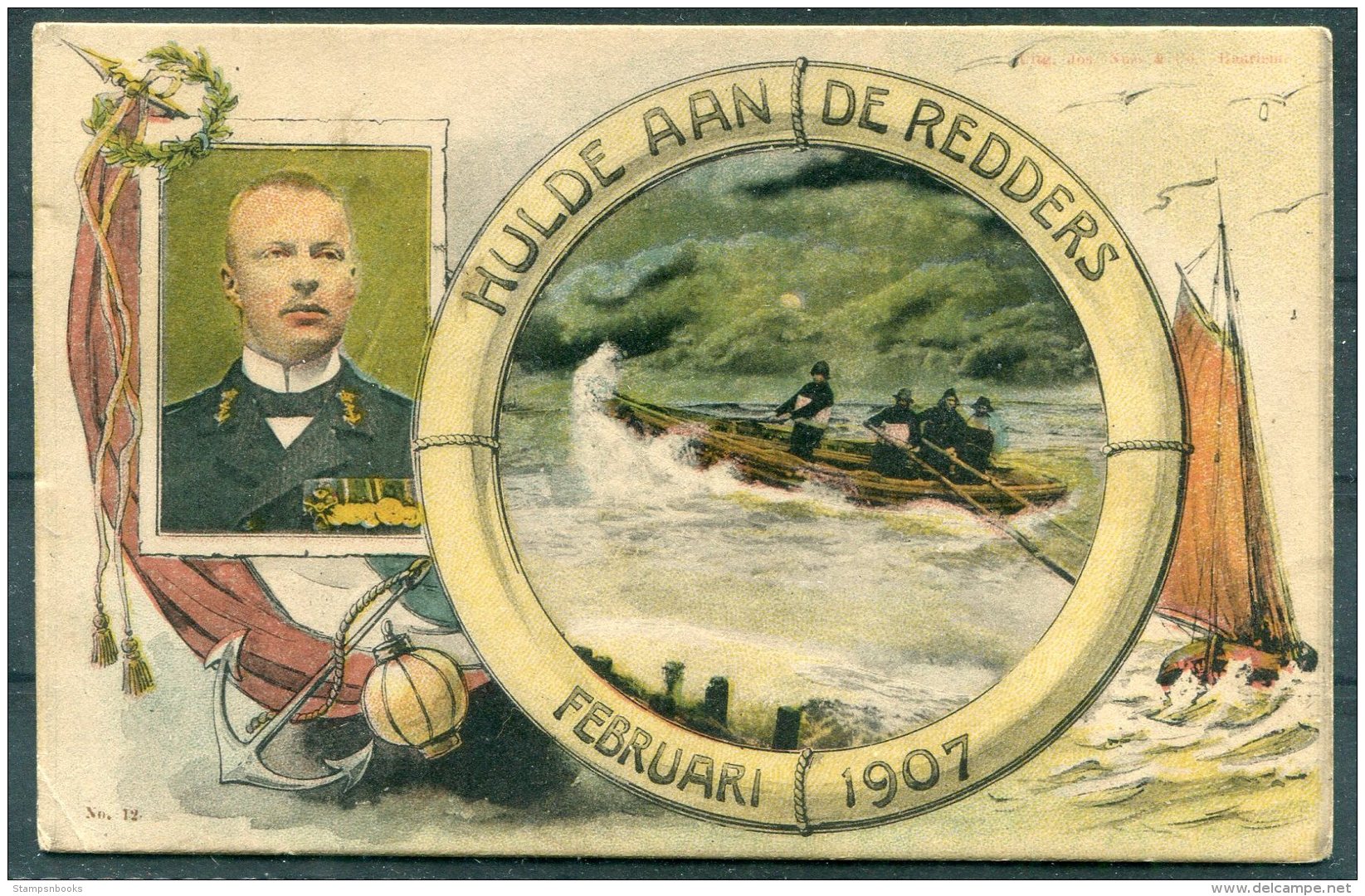 Hulde Aan De Redders, Februari 1907 Postcard. Netherlands Royalty, Aan Onzen Prins. Fishing, Lifeboat - Royal Families