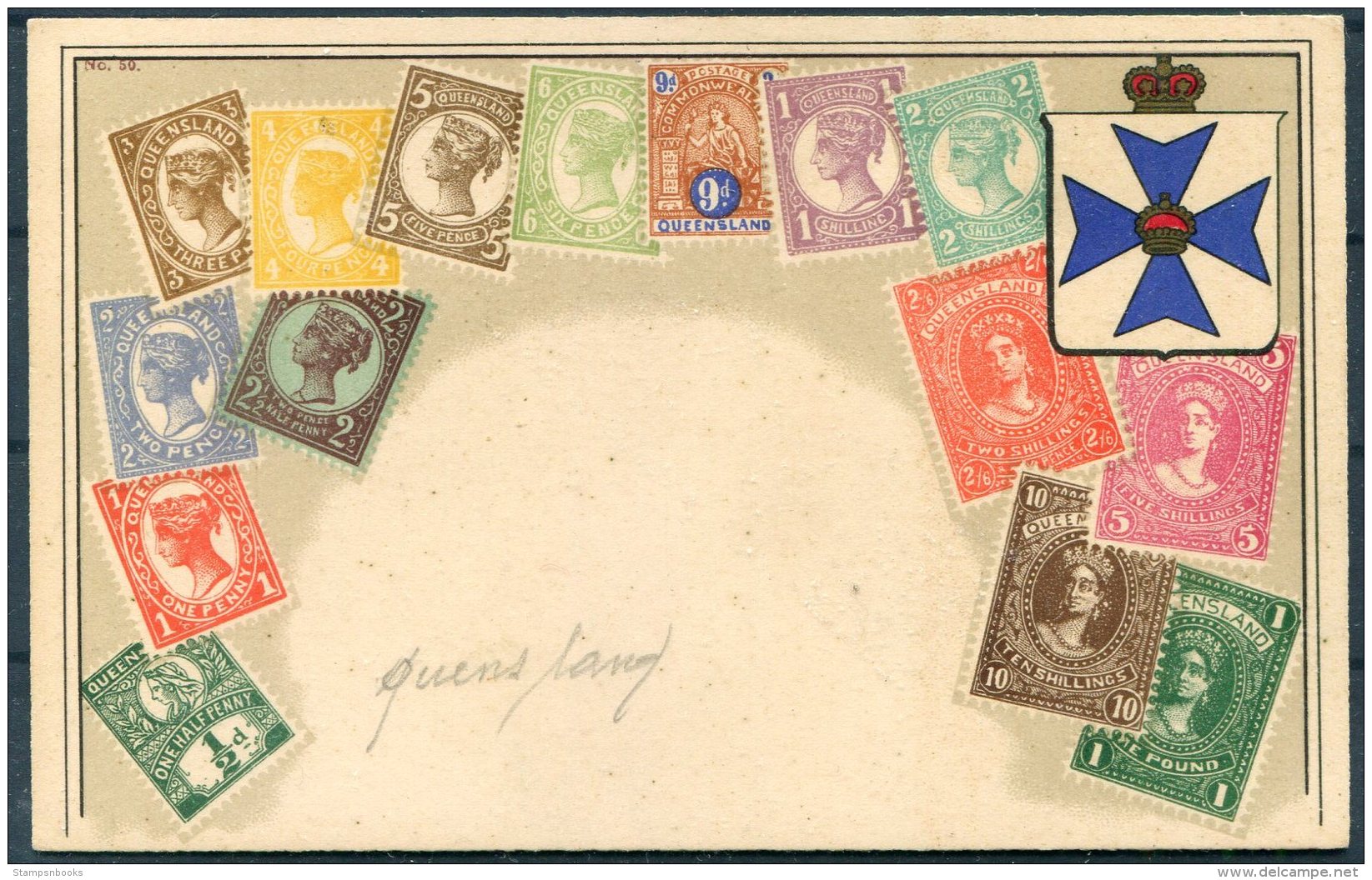 Queensland Australia Stamp Postcard - Timbres (représentations)