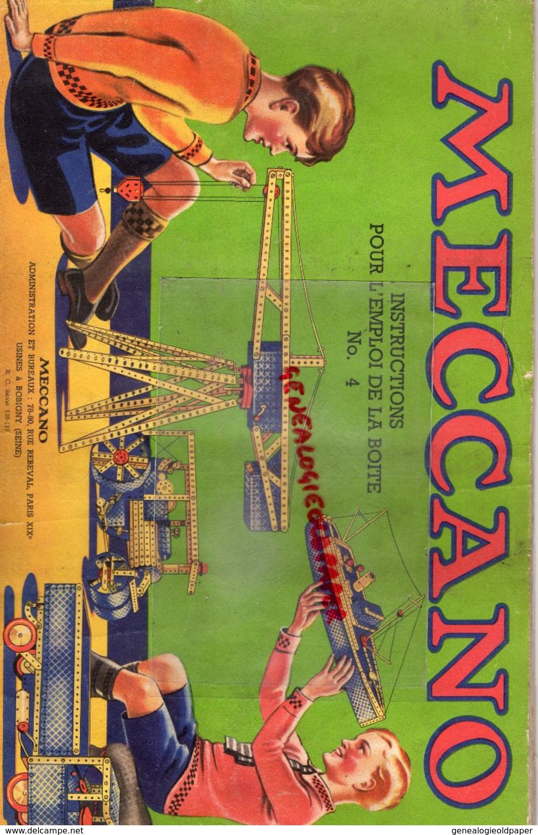 MECCANO - CATALOGUE N° 4- USINES A BOBIGNY- 1947-GRUE LOCOMOTIVE-AVION HYDRAVION-CAMION-TRACTEUR-SULKY-MANEGE-TANK - Meccano