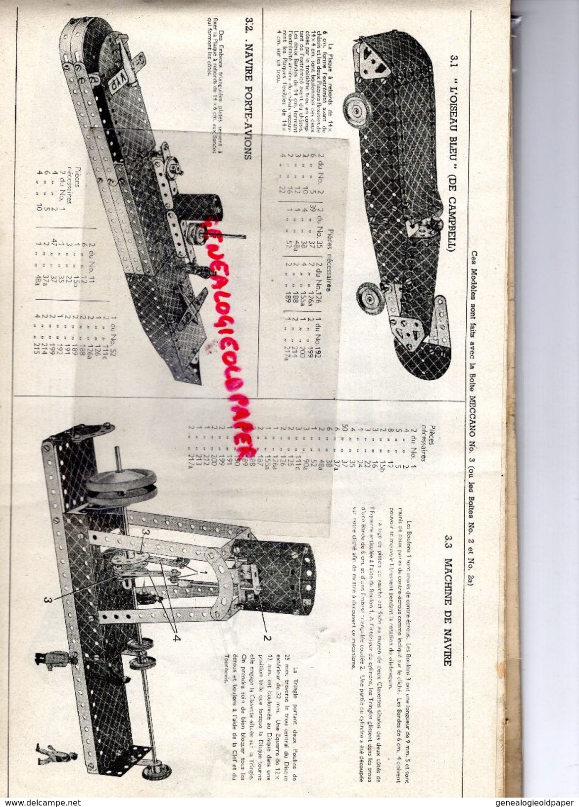 MECCANO - CATALOGUE N° 4- USINES A BOBIGNY- 1947-GRUE LOCOMOTIVE-AVION HYDRAVION-CAMION-TRACTEUR-SULKY-MANEGE-TANK - Meccano