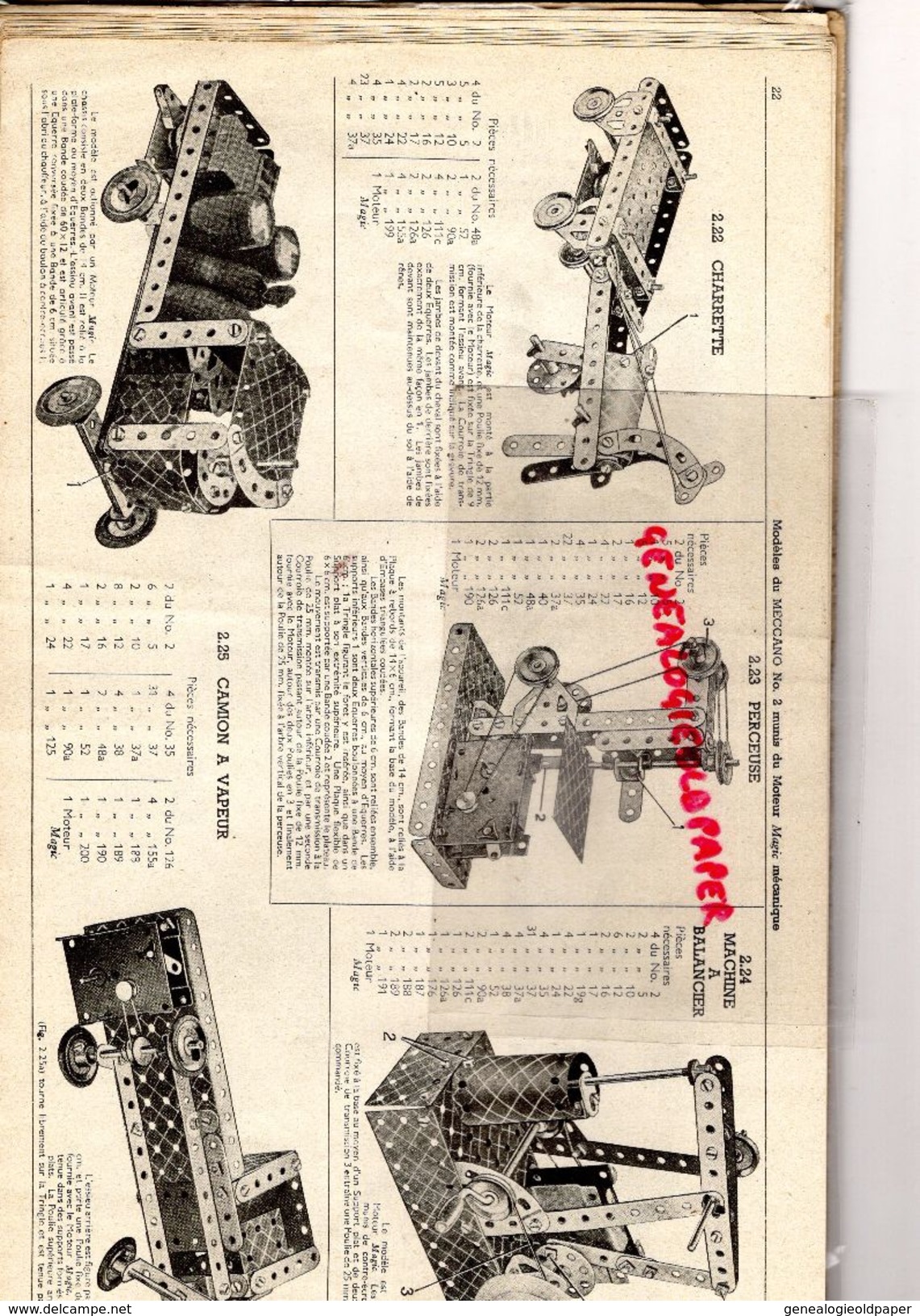 MECCANO - CATALOGUE N° 4- USINES A BOBIGNY- 1947-GRUE LOCOMOTIVE-AVION HYDRAVION-CAMION-TRACTEUR-SULKY-MANEGE-TANK - Meccano