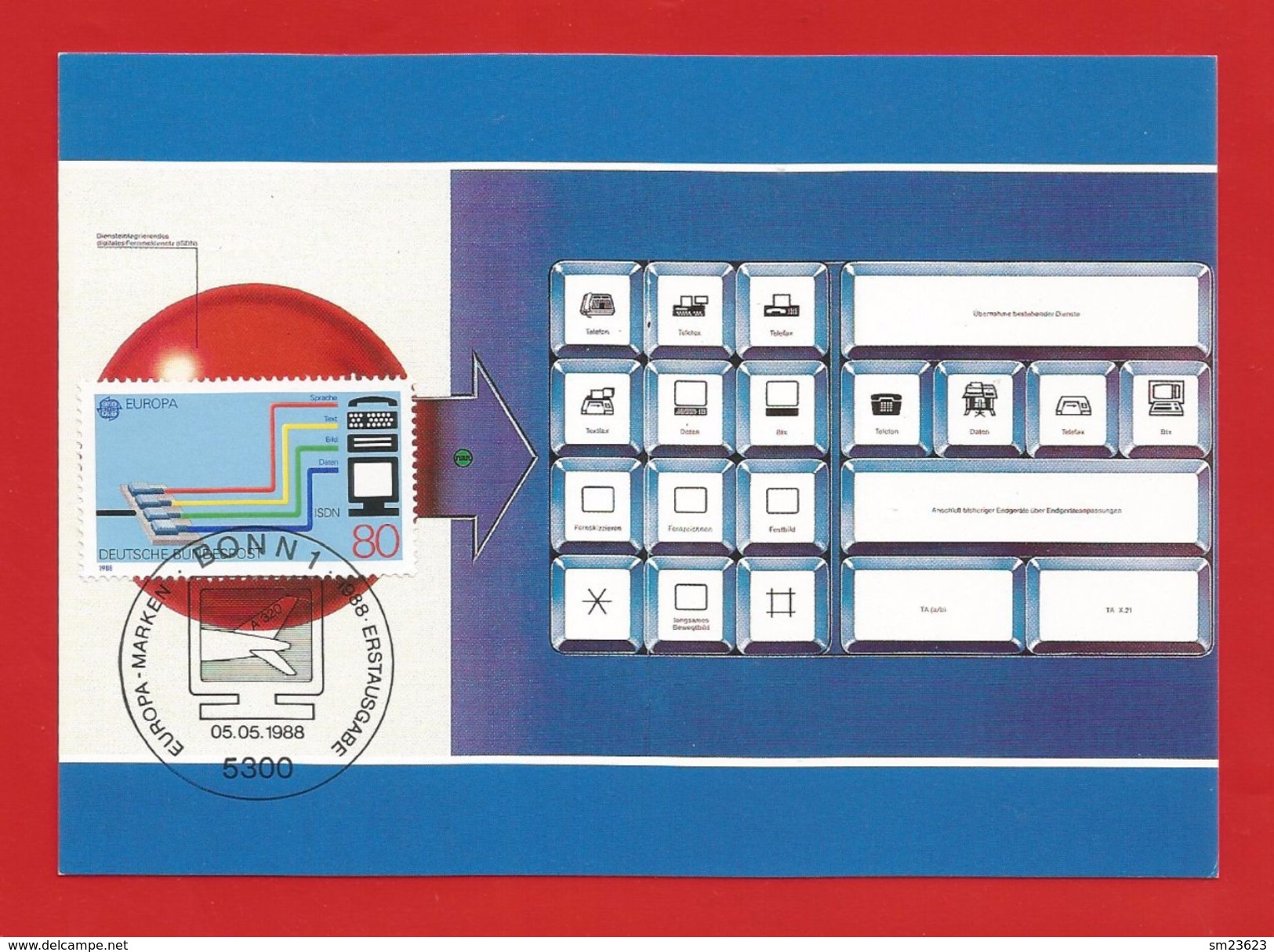 BRD 1988  Mi.Nr. 1368 , EUROPA - CEPT - Transport- Und Kommunikationsmittel - Maximum Card - Erstausgabe 05.05.1988 - 1988