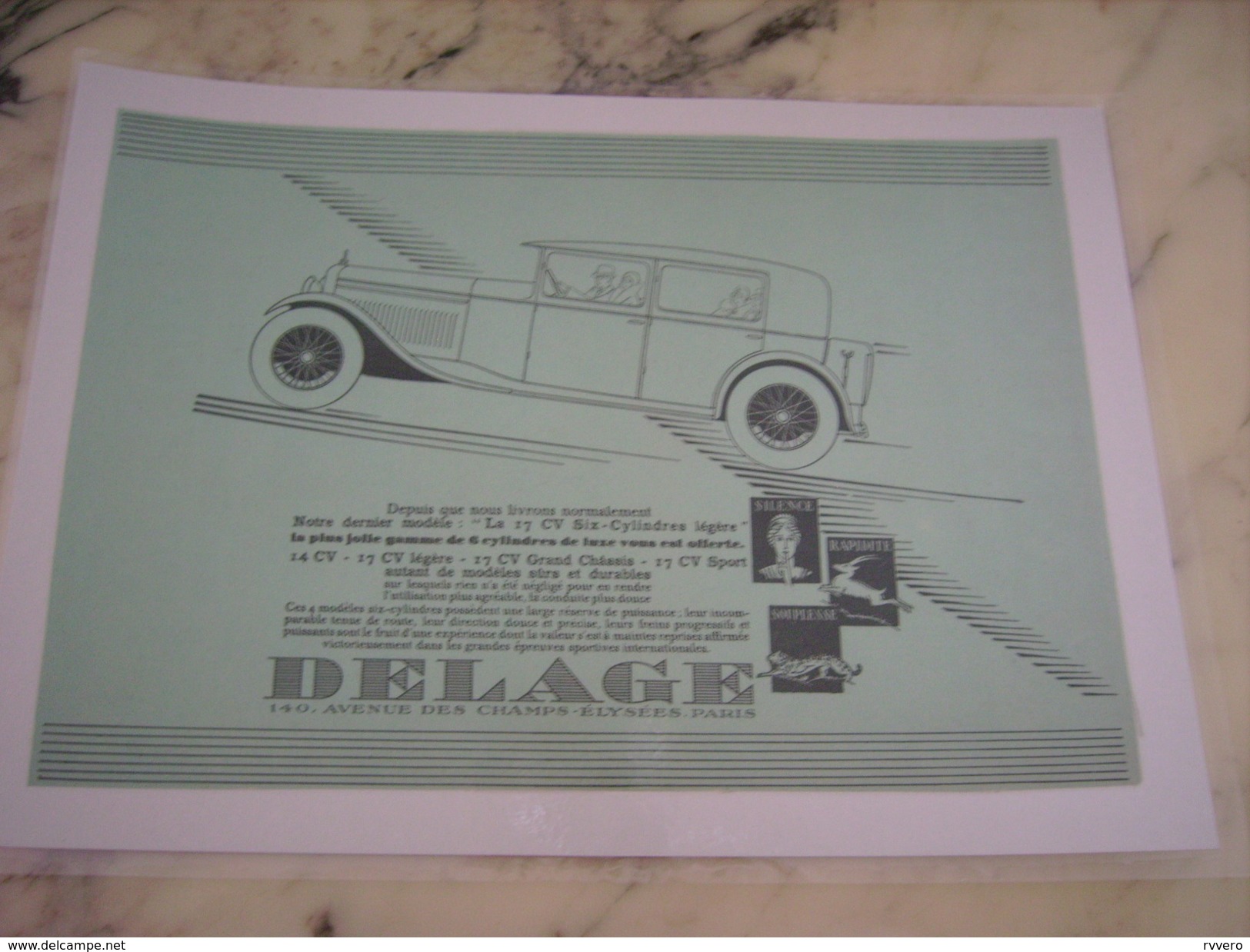 ANCIENNE PUBLICITE VOITURE DELAGE 17 CV 1929 - Cars