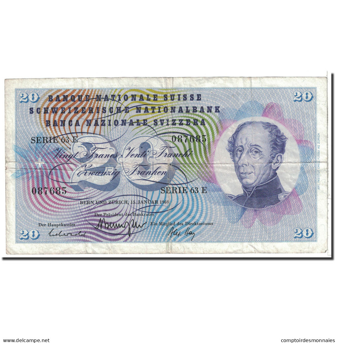 Billet, Suisse, 20 Franken, 1969, 1969-01-15, KM:46q, TTB - Schweiz