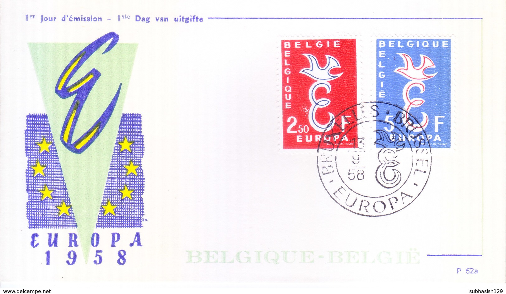 1958 SET OF 7 FIRST DAY COVERS ON EUROPA ISSUED FROM SEVEN DIFFERENT EUROPEAN COUNTRIES - COVER NO. P 62a TO P 62g - Collections (sans Albums)