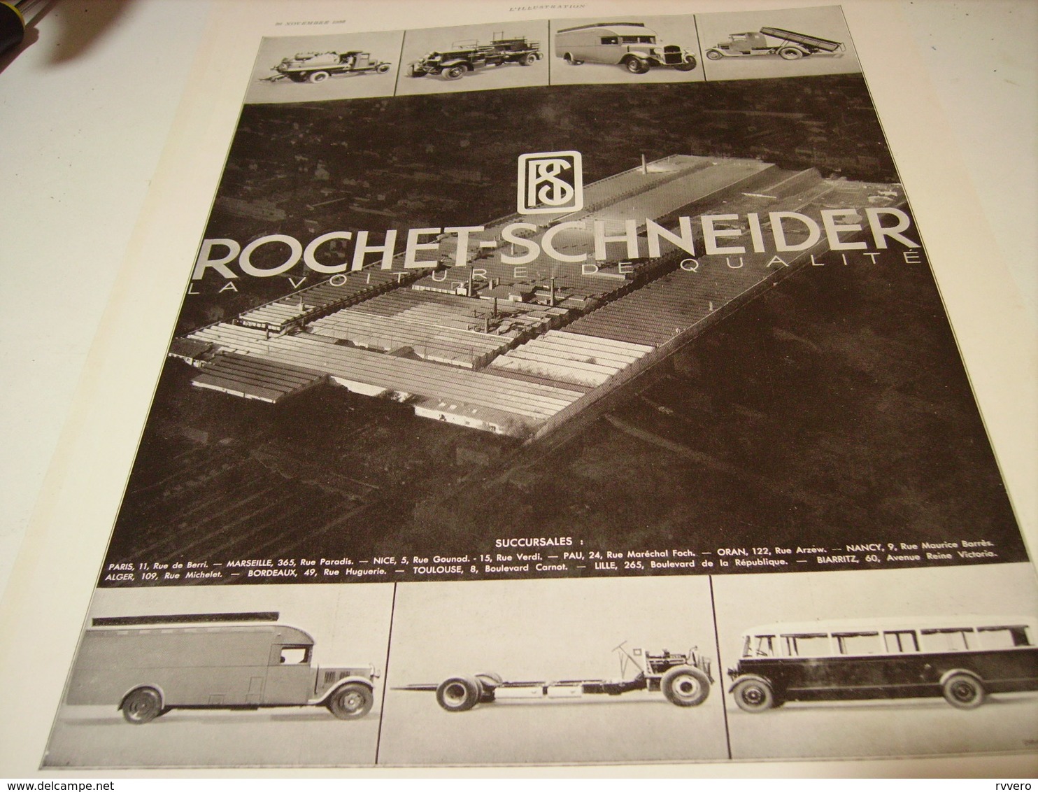 ANCIENNE PUBLICITE VOITURE ROCHET-SCHNEIDER CAMION DE QUALITE 1932 - Camions