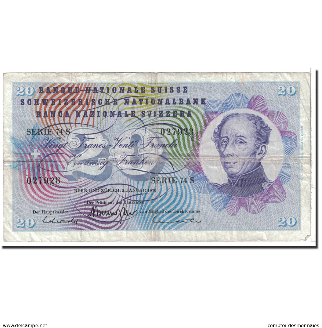 Billet, Suisse, 20 Franken, 1970, 1970-01-05, KM:46r, TB - Schweiz