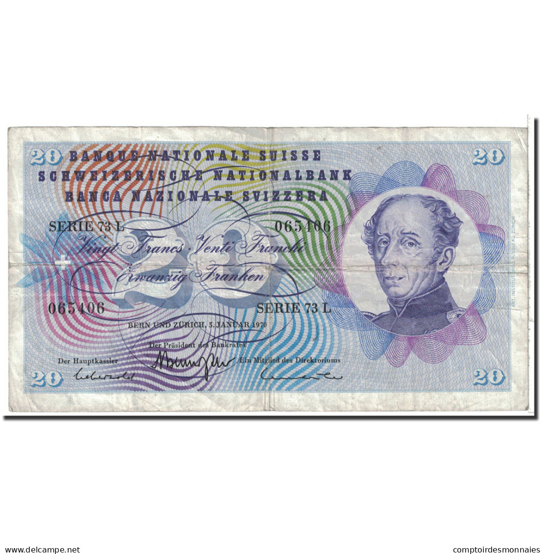 Billet, Suisse, 20 Franken, 1970, 1970-01-05, KM:46r, TTB - Zwitserland