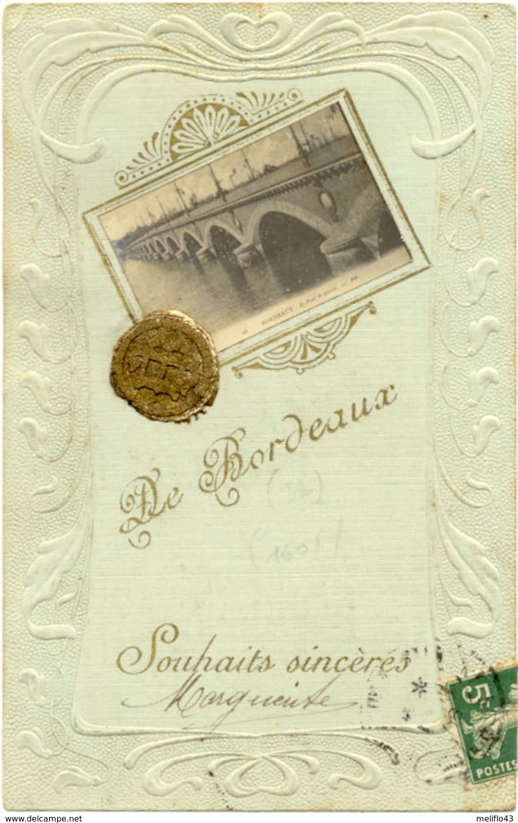 33/CPA A - De Bordeaux - Souhaits Sincères (belle Carte En Relief) - Bordeaux