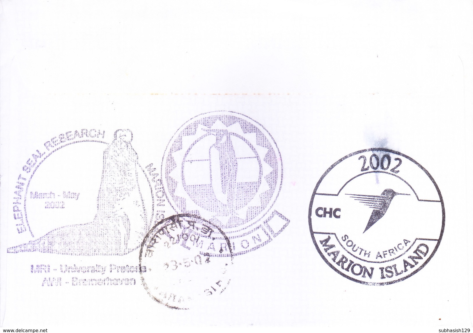 SOUTH AFRICA 2002 ANTARCTIC EXPEDITION COVER POSTED FROM MARION ISLAND TO INDIA - SPECIAL CANCELLATIONS - Covers & Documents